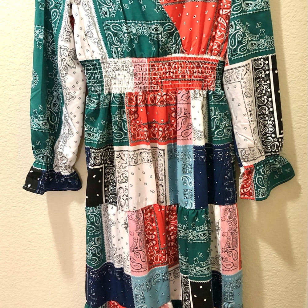 SHEIN Multicolor Bandana Patchwork Midi Dress